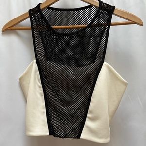 NWT Express Cream and Black Mesh Crop Top (M)